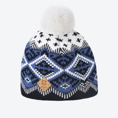 Czapka damska KAMA A186 108 wełna merino i pompon – granatowa roz. Uni