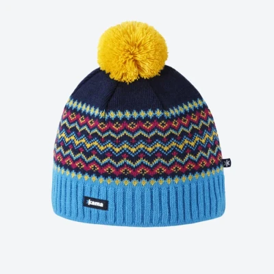 Czapka zimowa KAMA A191 108 z wełną merino i pomponem – granat rozm. Uni żółta